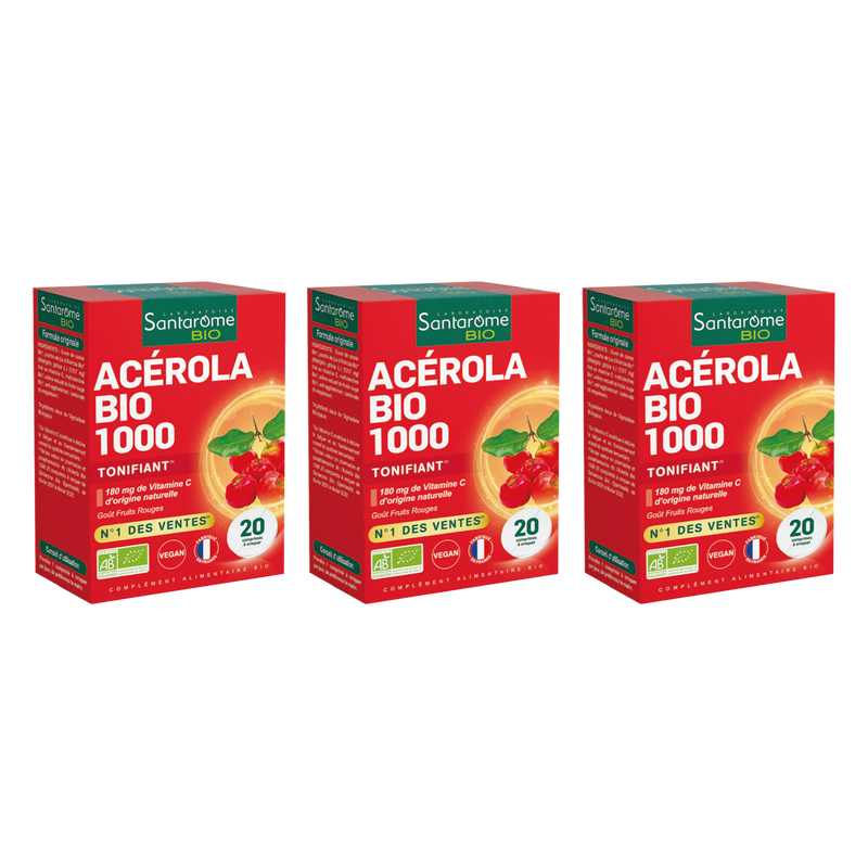Complément Alimentaire SANTAROME Acérola Bio 1000 Vitamine C - 60 Comprimés à Croquer - Exp. 01/2027
