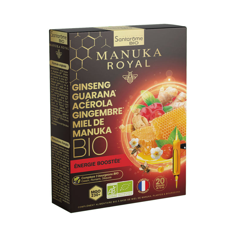 Ginseng Guarana Acérola Gingembre Miel de Manuka Bio - 20 ampoules